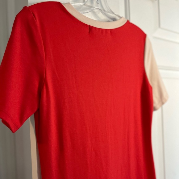 SOLD SONNET JAMES Red & Beige Abstract Swirl Short Sleeve Midi Play Dress Size S - Picture 9 of 16